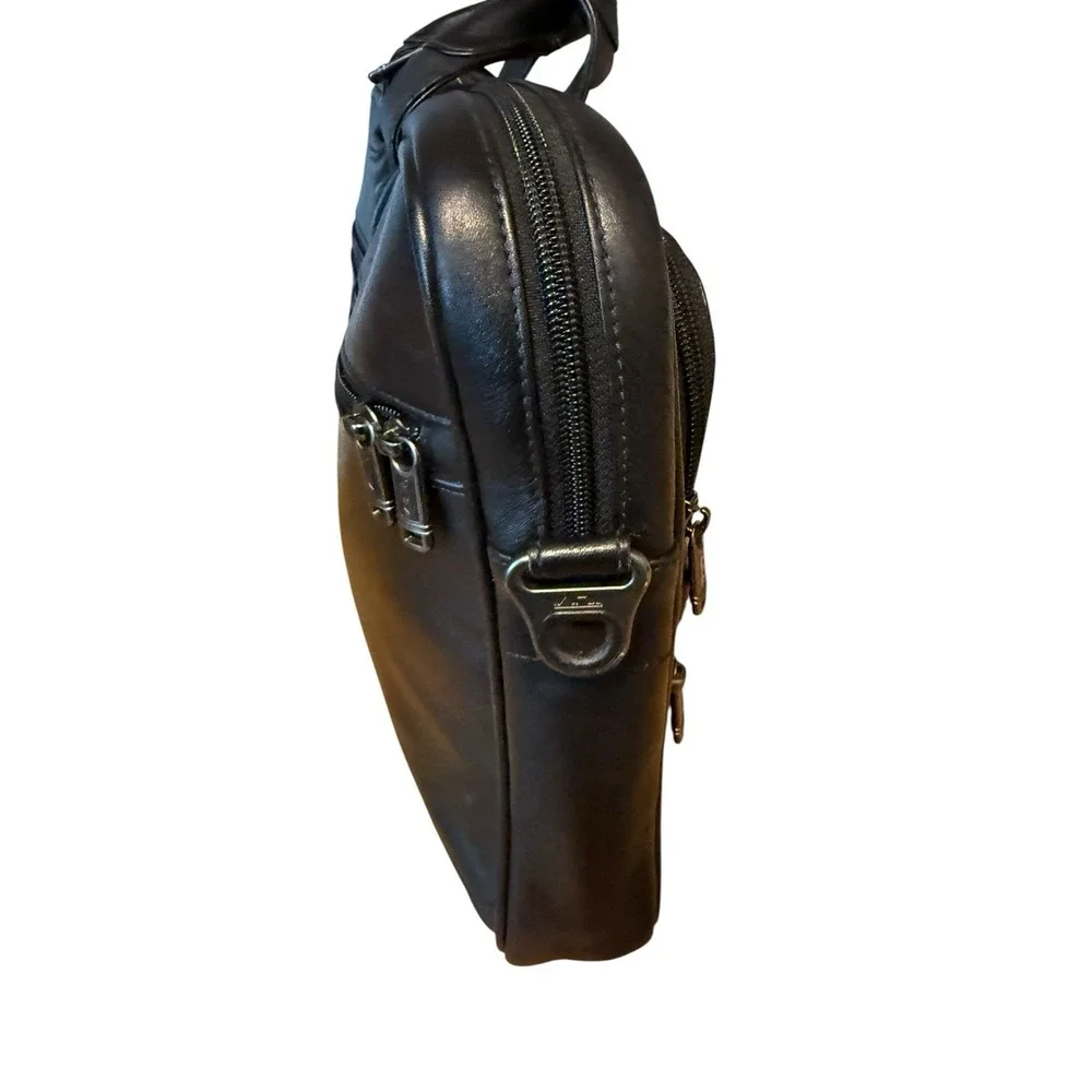 Tumi Alpha Briefcase Black Leather Laptop Messenger Bag Travel Business
